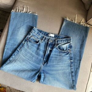 Zara Straight Leg High Rise Fray Hem Jeans